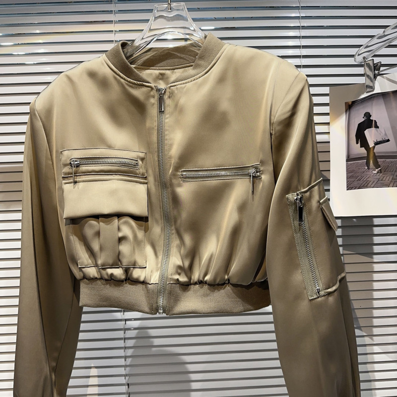 Women's Jackets BORVEMAYS Fashion Trend Jacket Loose Casual Stand Collar Long Sleeve Solid Color Zipper Pockets 2023 Autumn Coat WZ5125 230822