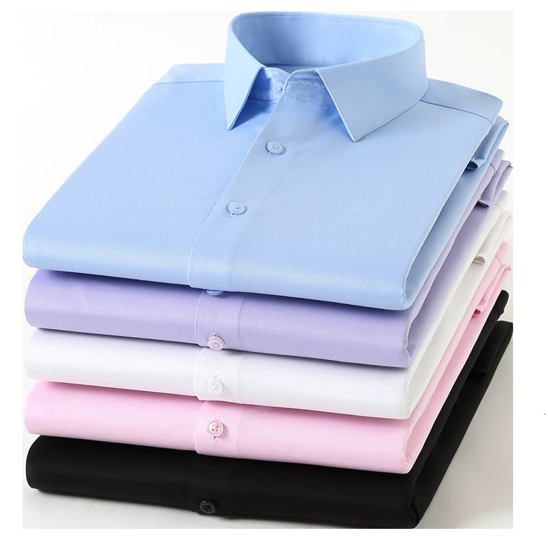 Men's Casual Shirts Bamboo Fiber Men Dress Shirt for Office Business Soft Comfortable Man's Plaid Long Sleeve StretchMale Clothing No Pocket