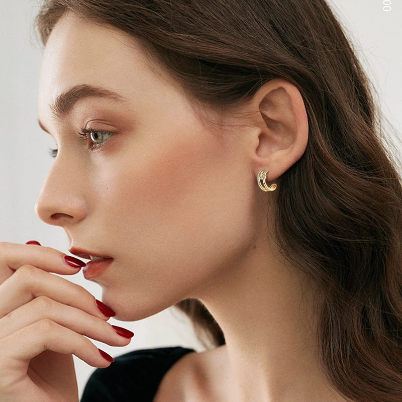 Ear Cuff IOGOU D Stud Earrings for Women Girls 925 Silver Original Certified Jewelry Half Hoop Huggie Open C Shaped 230822