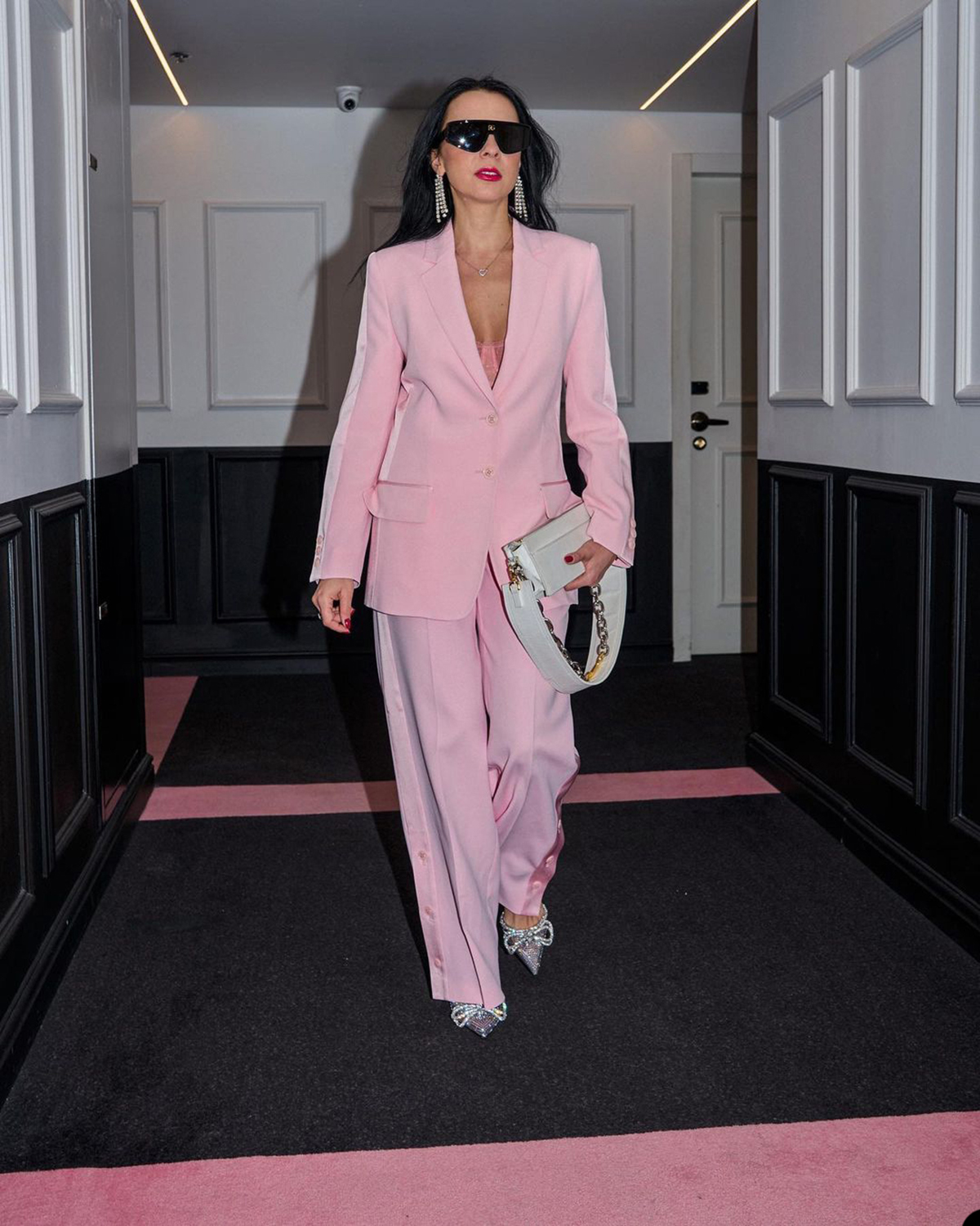 red carpet fashion women pants suits hot pink leisure evening party tuxedos formal wear for wedding jacketpants