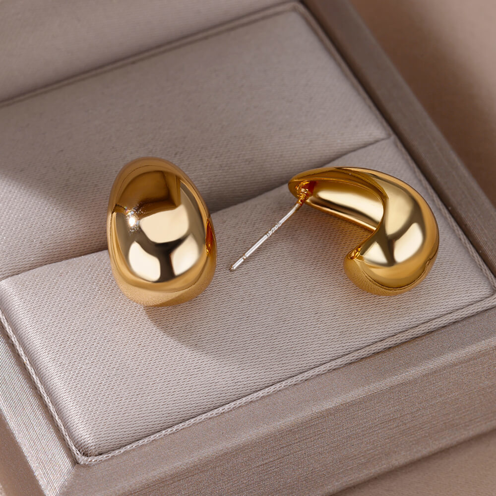 Charm Vintage Chunky Dome Drop Earrings For Women Gold Plated Stainless Steel Thick Teardrop Earring Statement Wedding Jewelry Gift 230823