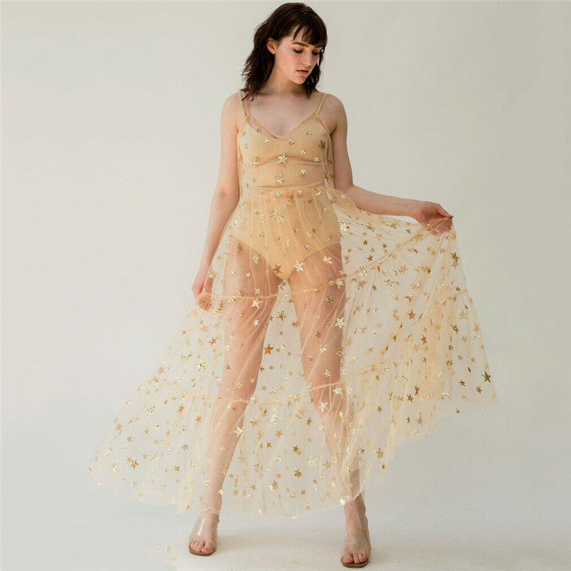 Basic Casual Dresses Summer Sweet Tulle Spaghetti Straps See Through Long Women Dresses Fashion Bling Dress 230823