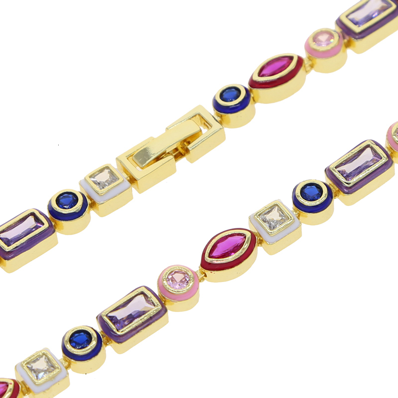 Charm Bracelets Gold Color 2023 Summer Fashion Colorful Jewelry 5A Cubic Zirconia CZ Enamel Geometric Tennis Chain Bracelet 230822