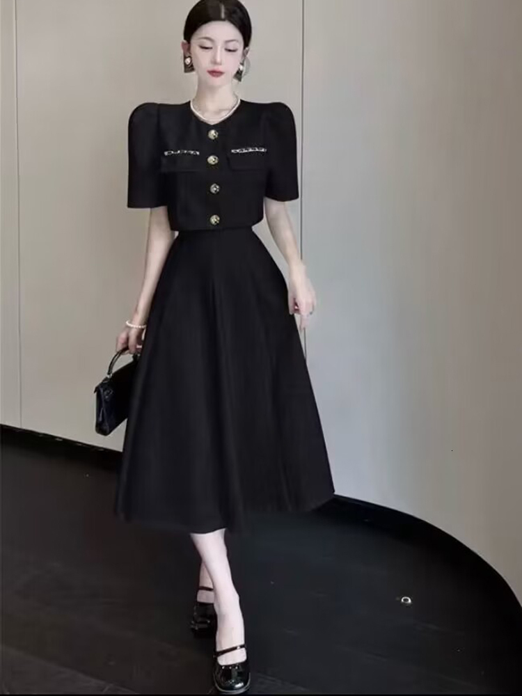 Two Piece Dress Small Fragrant Summer Fashion Korean Sweet Elegant 2 Set Women Coat Top Midi Skirt Suit s Peice Sets 230823