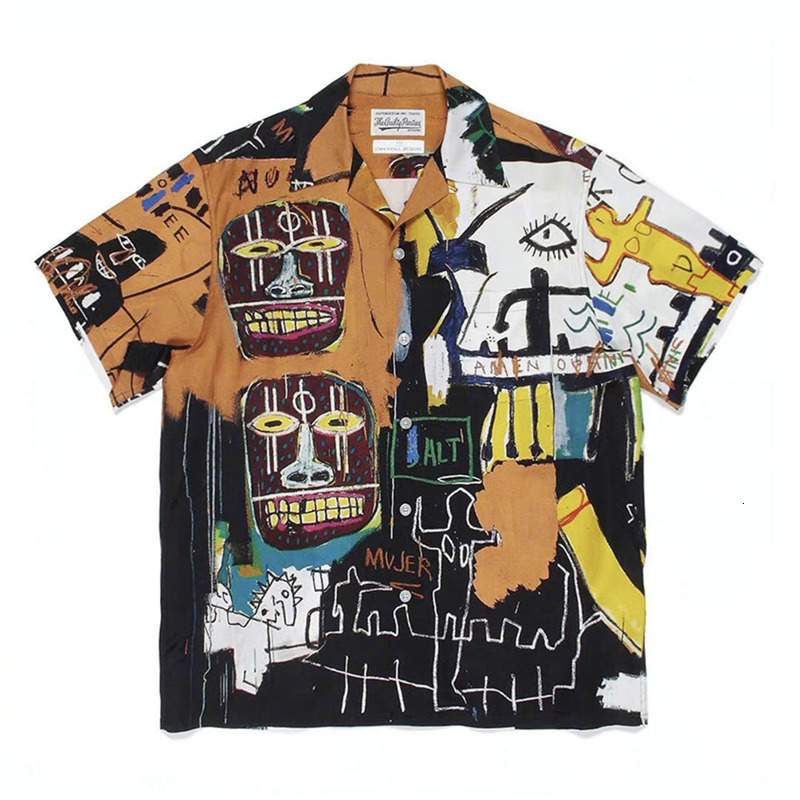 Men's Casual Shirts Graffiti WACKO MARIA Shirt Men Women Good Quality Hawaiian Short Sleeve Hawaii Beach 230823