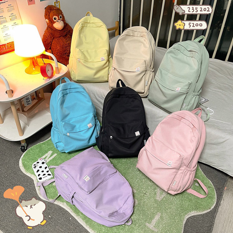 Backpacks Waterproof Nylon Women Backpack Female Travel Bag Backpacks Schoolbag for Teenage Girls Solid Color Bookbag Mochila Bookbag 230823