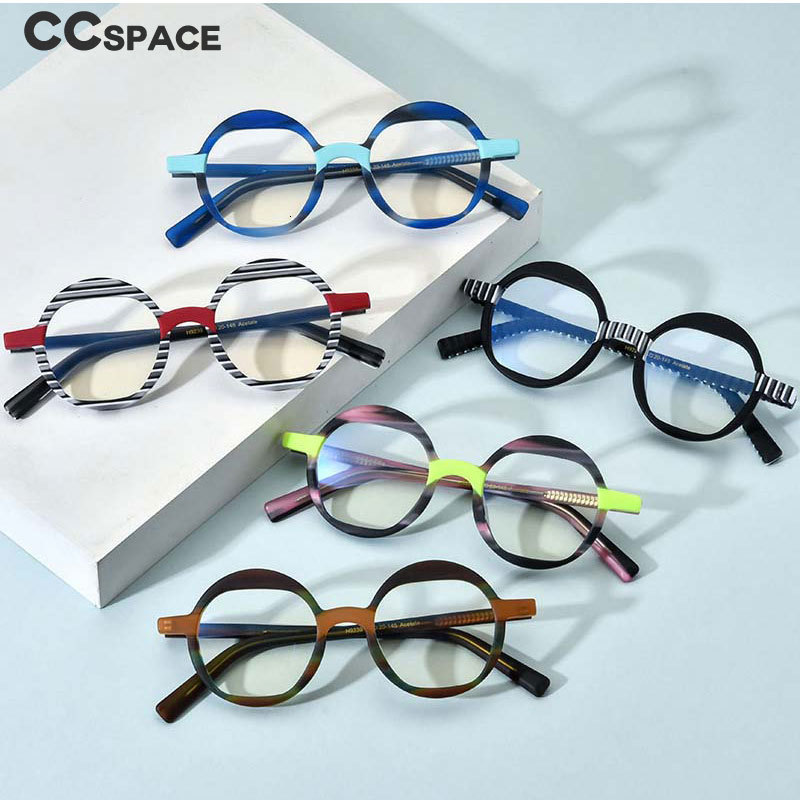 Fashion Sunglasses Frames 55055 Round Striped Spectacle Frame Acetate Optical Glasses Frames Men Women Fashion Glasses Customized Prescription Glasses