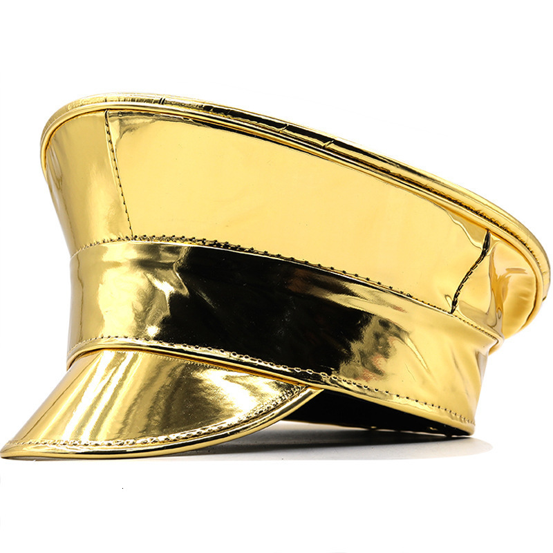 Berets Wmen PU Leather Military Hat Men Rainbow Laser Patent PVC Captain Cap Prom Performance Bar Cosplay Show Cool Beret 230822