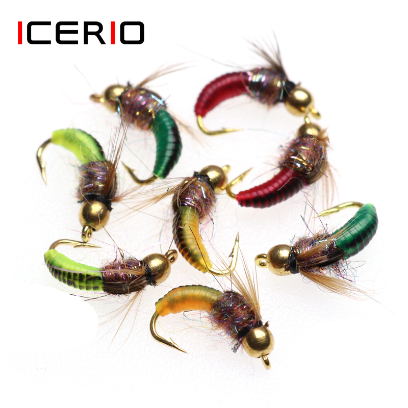 Baits Lures ICERIO 8PCS 12 Brass Bead Head Fast Sinking Nymph Scud Bug Worm Flies Trout Fly Fishing Lure Bait 230822