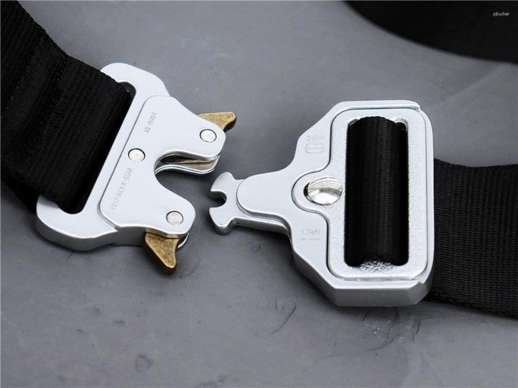 Belts 1017 ALYX 9SM Classic Rollercoaster Belt Men Women Silvery Metal Buckle Jacquard Labeled Y2k