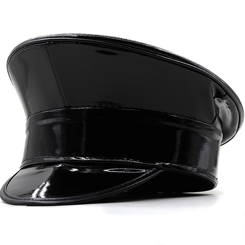 Berets Wmen PU Leather Military Hat Men Rainbow Laser Patent PVC Captain Cap Prom Performance Bar Cosplay Show Cool Beret 230822