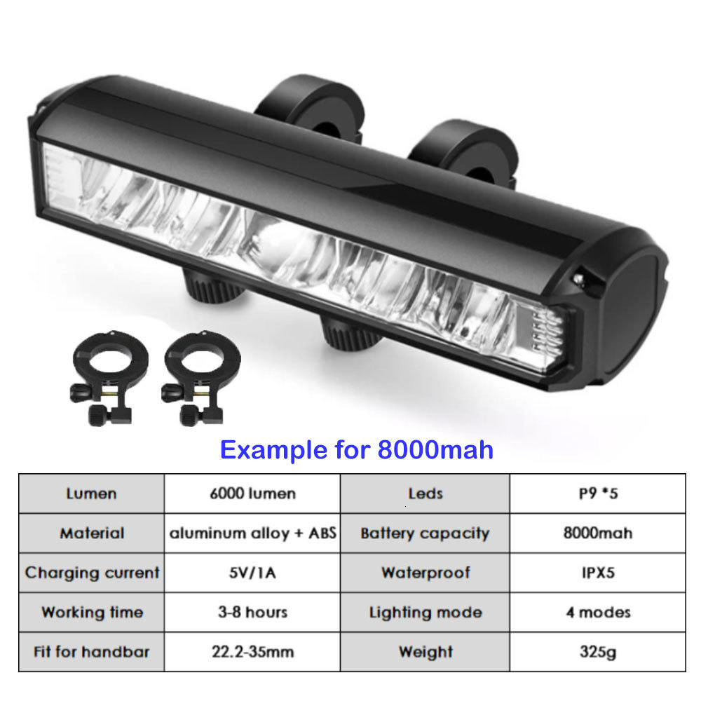 Bike Lights 6000LM Front Light Bicycle Lamp 8000Mah Aluminum Alloy Waterproof Flashlight Usb Charge Mountain Mtb Cycling Accessories 230823