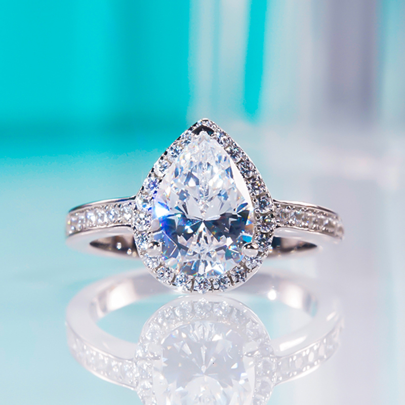 Wedding Rings QINHUAN 2 Carat Water Drop Diamond Ring for Women S925 Sterling Silver Platinum Plated Fine Jewelry 230822