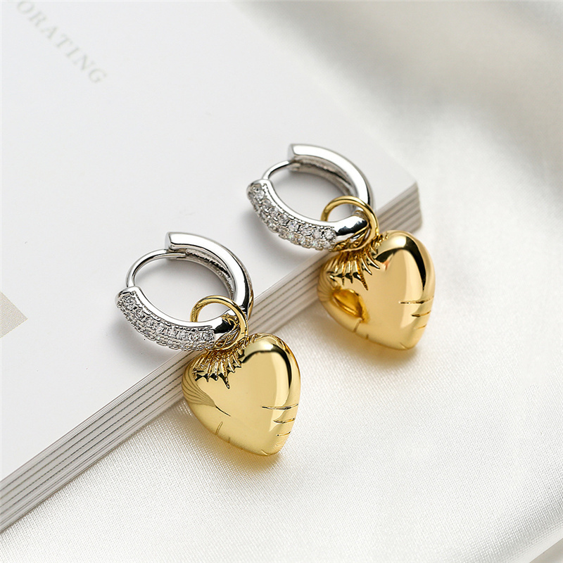 Stud Trendy Zircon Heart Pentagram Asymmetric Color Contrast Hoop Earrings For Women Star Pendant Dangle Jewelry Gift 230823