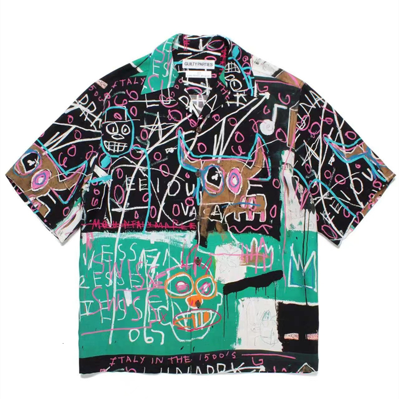 Men's Casual Shirts Graffiti WACKO MARIA Shirt Men Women Good Quality Hawaiian Short Sleeve Hawaii Beach 230823