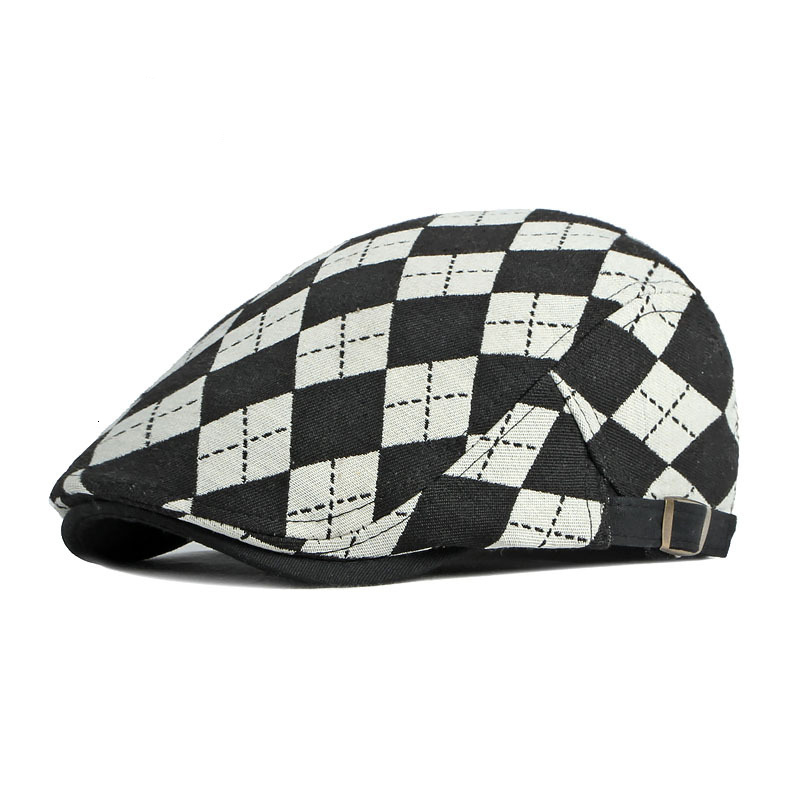 Berets Spring Fall Men's Beret Hat Retro Plaid Herringbone Cap Forward Flat ed Women Dailywear Sunshade Cabbie Driving 230822