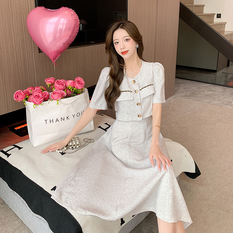 Two Piece Dress Small Fragrant Summer Fashion Korean Sweet Elegant 2 Set Women Coat Top Midi Skirt Suit s Peice Sets 230823