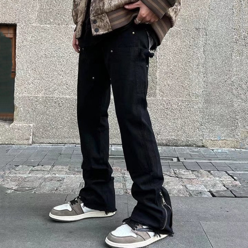 Men s Jeans Hip Hop White Straight Ripped Casual Mens Pants Both Side Tassel Wide Leg Streetwear Denim Trousers Oversized Men Clothing 230823