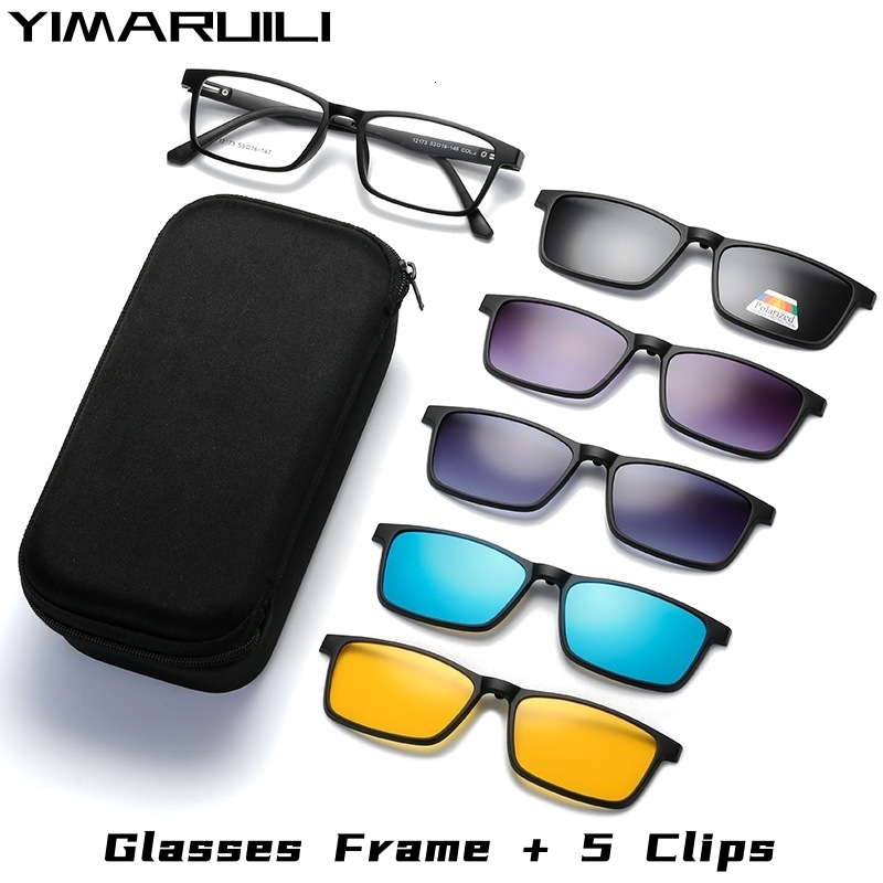 Fashion Sunglasses Frames YIMARUILI Ultra-light 15 Magnetic Suction Polarized Clip Eyewear TR90 Retro Square Optical Prescription Eyeglasses Frame Men