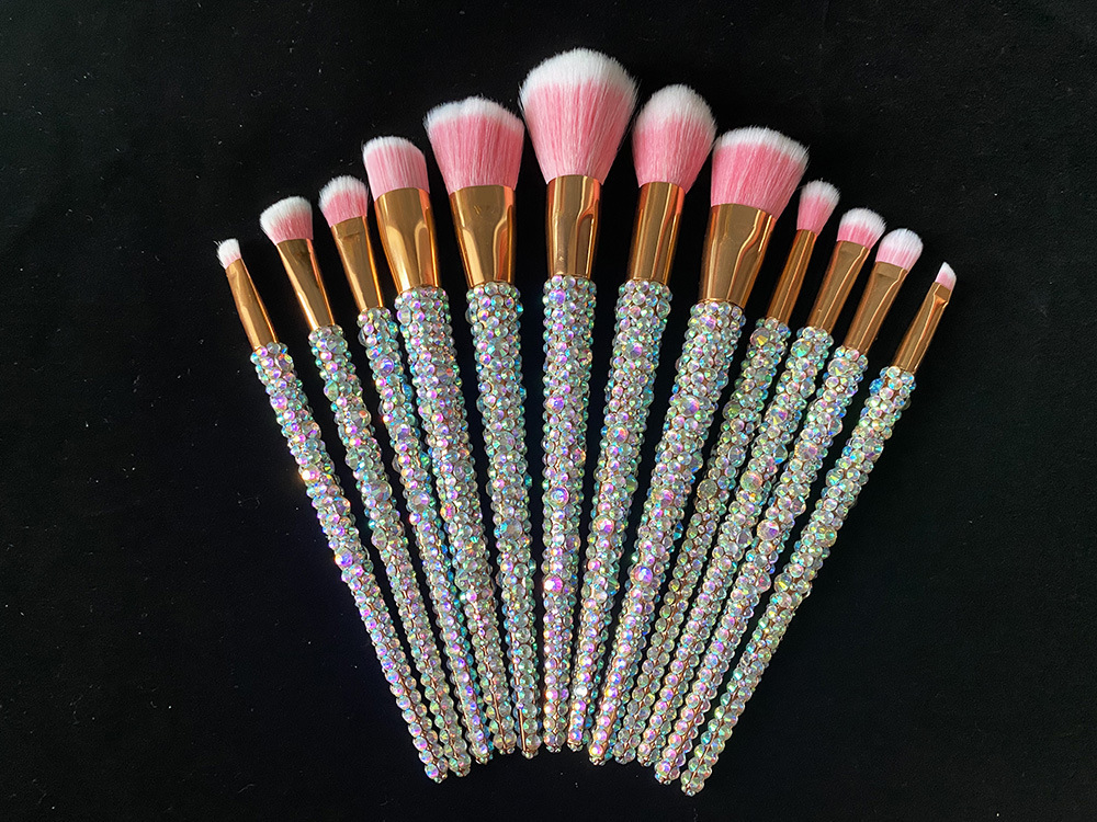 Makeup Tools 12Pcsset Diamondstudded Brushes Gems Beauty Full Diamond Loose Powder Foundation Concealer Brush Bling 230822