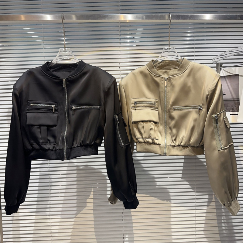 Women's Jackets BORVEMAYS Fashion Trend Jacket Loose Casual Stand Collar Long Sleeve Solid Color Zipper Pockets 2023 Autumn Coat WZ5125 230822