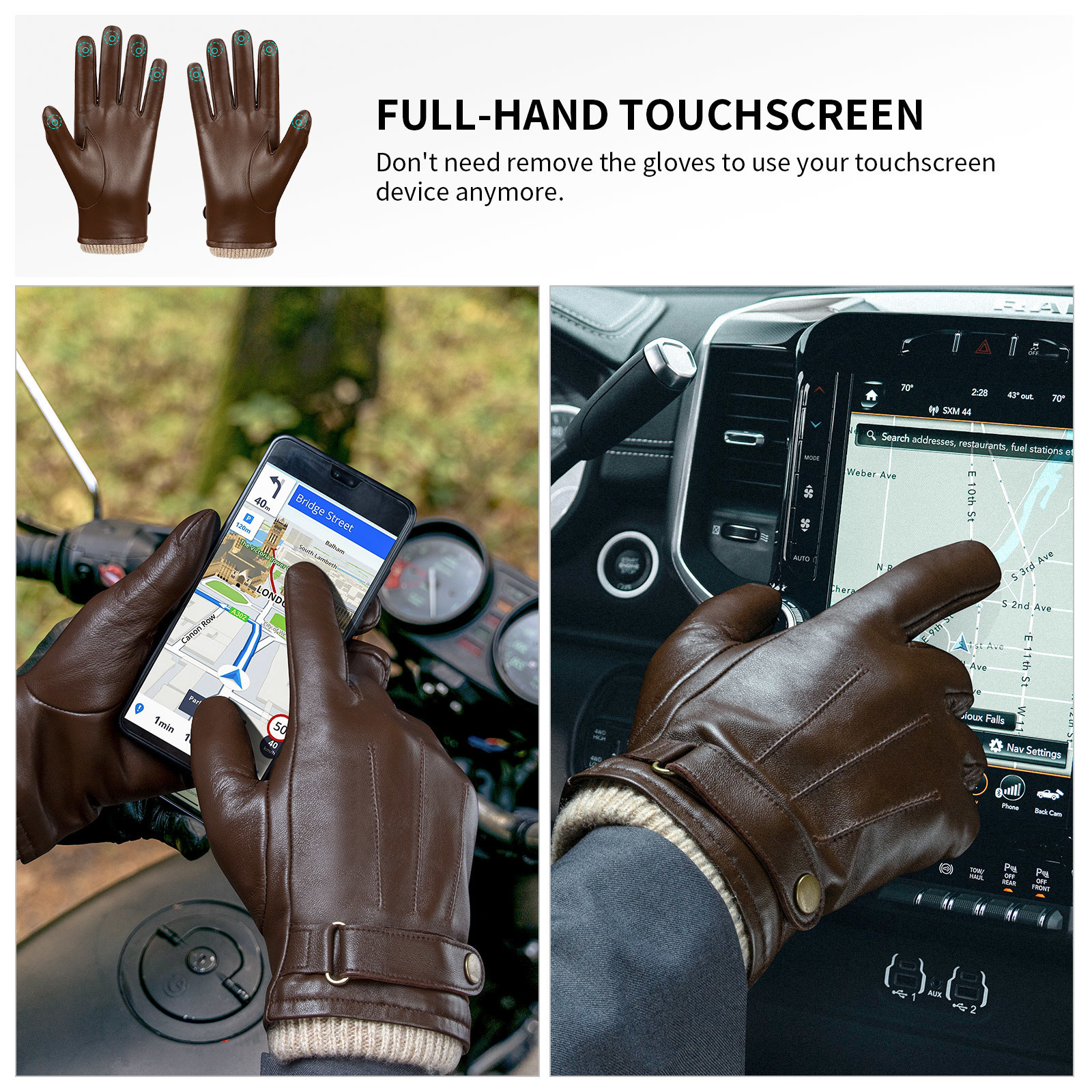 Five Fingers Gloves OZERO Mens Fashion Warm Gloves Genuine Leather Touchscreen Waterproof Winter Business Driving Sports Full Finger Gloves 5022 23082