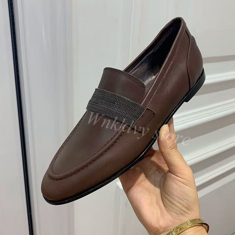 New Dress Shoes Flat Gentleman Style Round Toe Party Casual Shoe Genuine Leather Comfort Loafer Spring Shallow Mouth Walk 230823