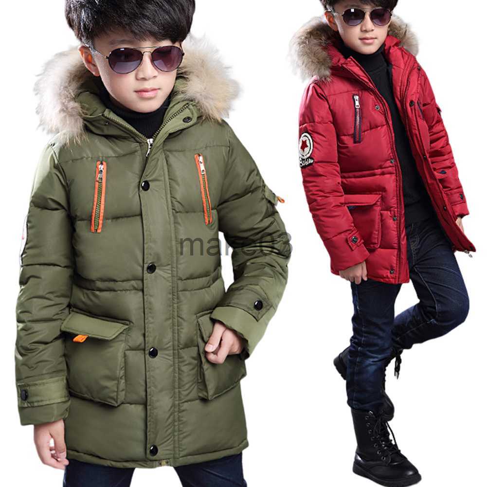 Down Coat Boy Winter Coat Warm Quilted Puffer Kids Parka Jacket with Detachable Fur Hood Windproof Thick Outerwear for Teenagers J230823