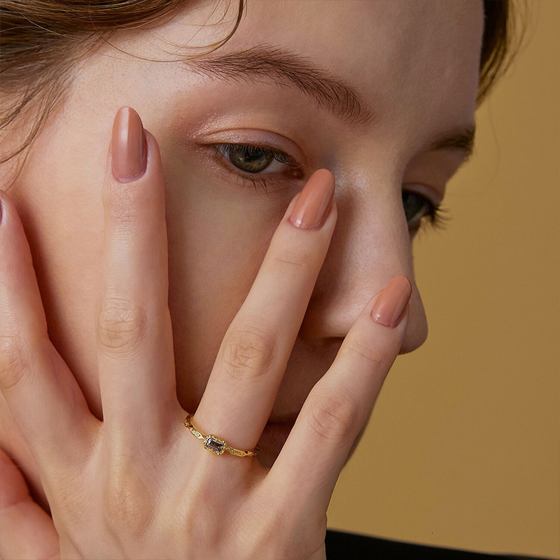 Wedding Rings LAMOON Vintage Bijou Smoky Grey Cubic Zircon Thin Ring For Women 925 Sterling Silver Gold Plated Fine Jewelry Christmas Gift 230822