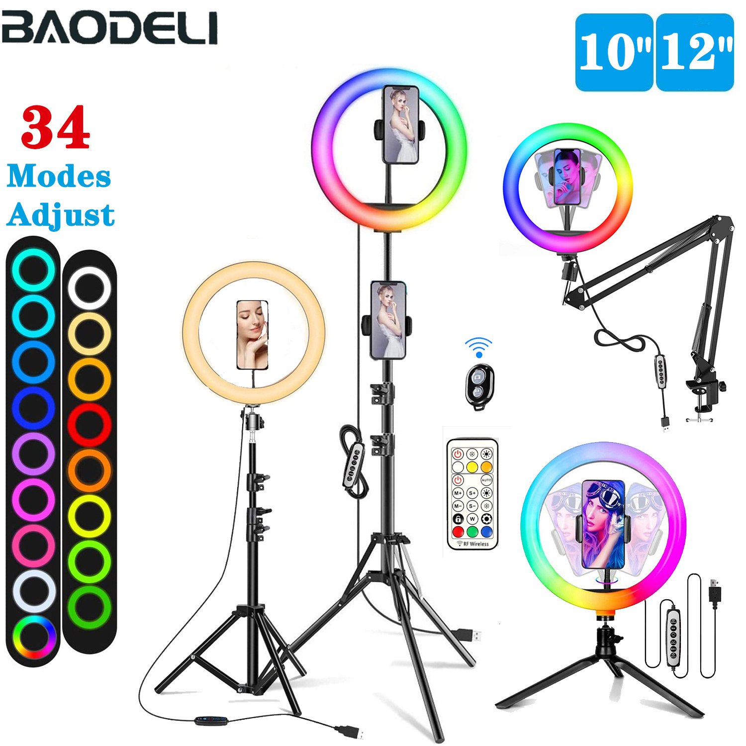 Other Flash Accessories 12in 30cm Selfie Ring Light RGB Tripod Phone Stand Holder P ography RingLight Circle Fill Led Color Lamp Trepied Makeup 230823
