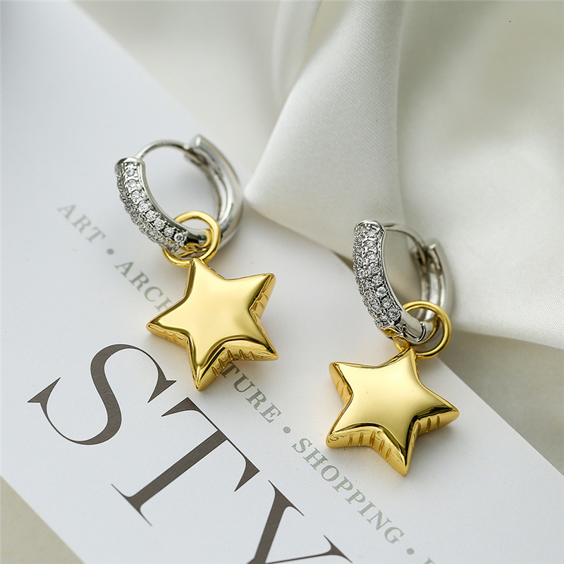 Stud Trendy Zircon Heart Pentagram Asymmetric Color Contrast Hoop Earrings For Women Star Pendant Dangle Jewelry Gift 230823