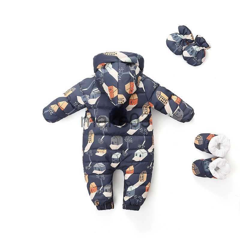 Down Coat Autumn Winter Baby Boy Romper Cartoon Printed Hooded Toddler Boy Jumpsuit 02 Years Newborn Snowsuit Infant Girl Overalls Outfit J230823