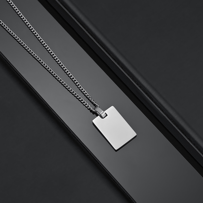 Strands Strings Auxauxme Custom P o Name Rectangle Pendant Necklace Stainless Steel Laser Engraved Text l Jewelry Gifts Drop 230822