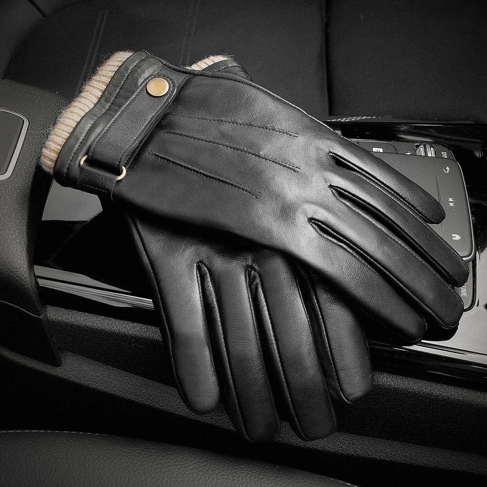 Five Fingers Gloves OZERO Men Winter Fashion Gloves Nappa Leather Cashmere Touch Screen Warm Button Black Motorcycle Driving Windproof Gloves 5022 230
