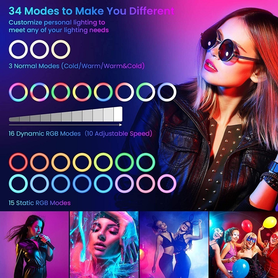 Other Flash Accessories 12in 30cm Selfie Ring Light RGB Tripod Phone Stand Holder P ography RingLight Circle Fill Led Color Lamp Trepied Makeup 230823