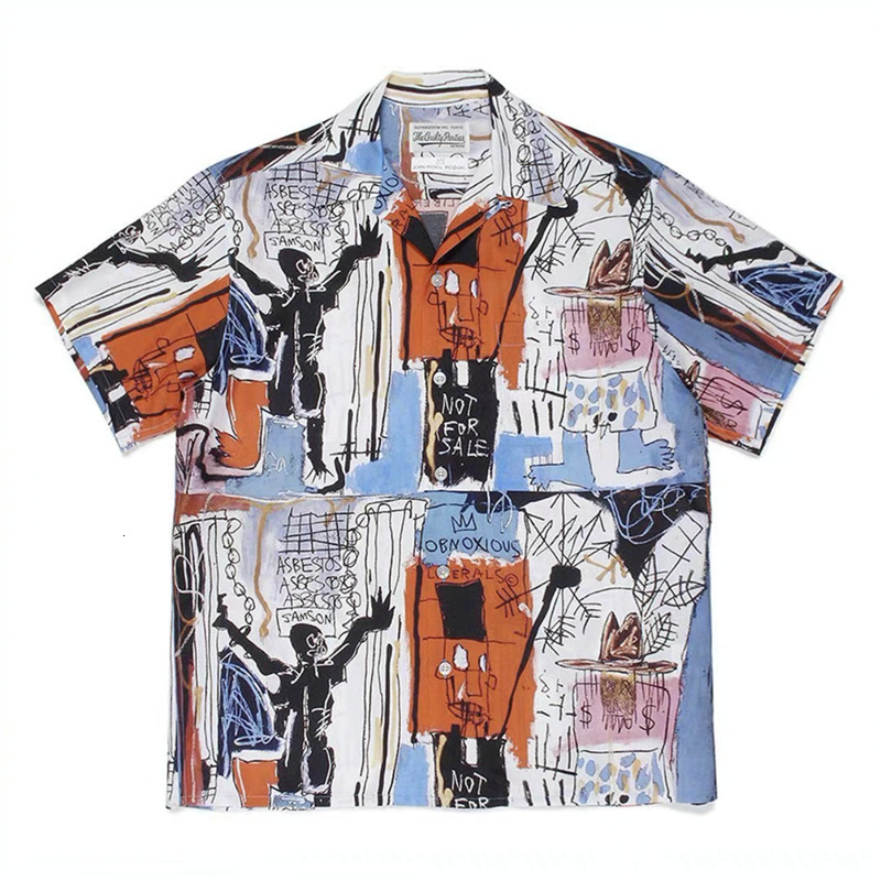 Men's Casual Shirts Graffiti WACKO MARIA Shirt Men Women Good Quality Hawaiian Short Sleeve Hawaii Beach 230823
