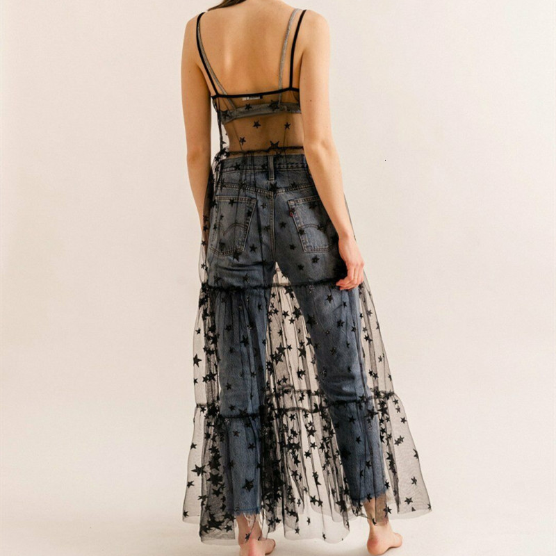 Basic Casual Dresses Summer Sweet Tulle Spaghetti Straps See Through Long Women Dresses Fashion Bling Dress 230823