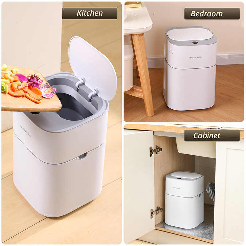 Waste Bins 14L Smart Sensor Bathroom Trash Can Automatic Adsorption Electronic Trash Can White Touchless Garbage Bin for Kitchen Bedroom 230823