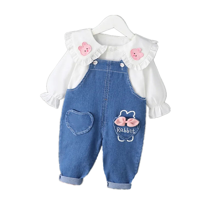 Clothing Sets Cute Spring Autumn Children Cotton Clothes Baby Girls Suit fot cute top denim Pants 2Pcs sets Out Kid Fashion sets 230823