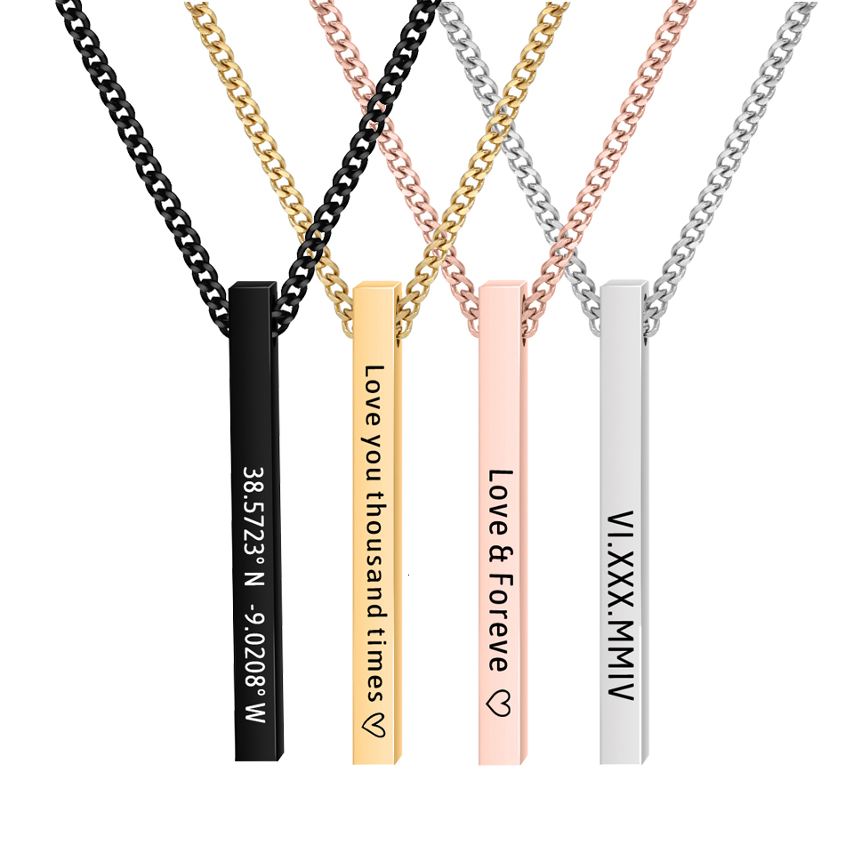 Strands Strings Engraved Bar Necklace Bracelet Custom Cuff Coordinate Name For Men and Women Personalized Stainless Steel Jewelry Set Gift 230822