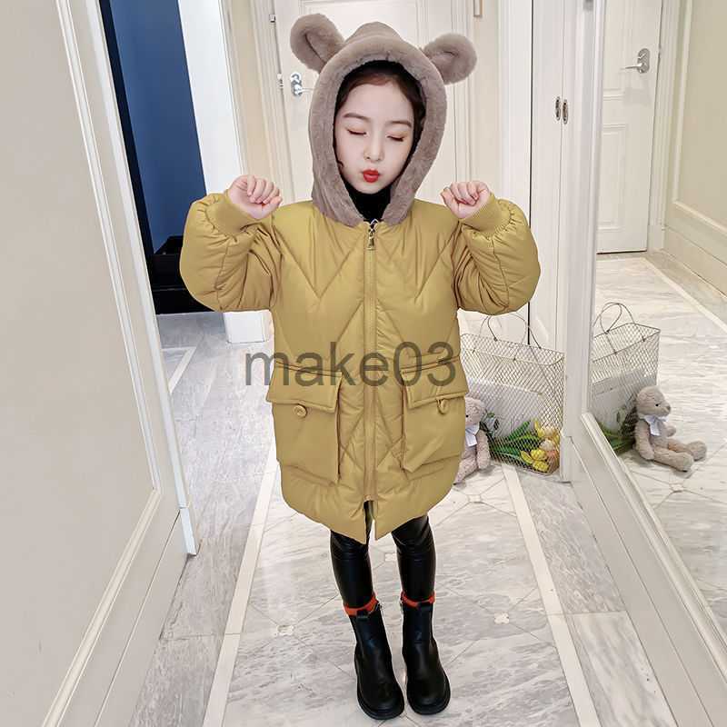 Down Coat 2022 New Fashion Kids Girl Winter Warm Coat Teens Down Cotton Jacket Children Hooded Plus Velvet Outerwear Coats TZ264 J230823