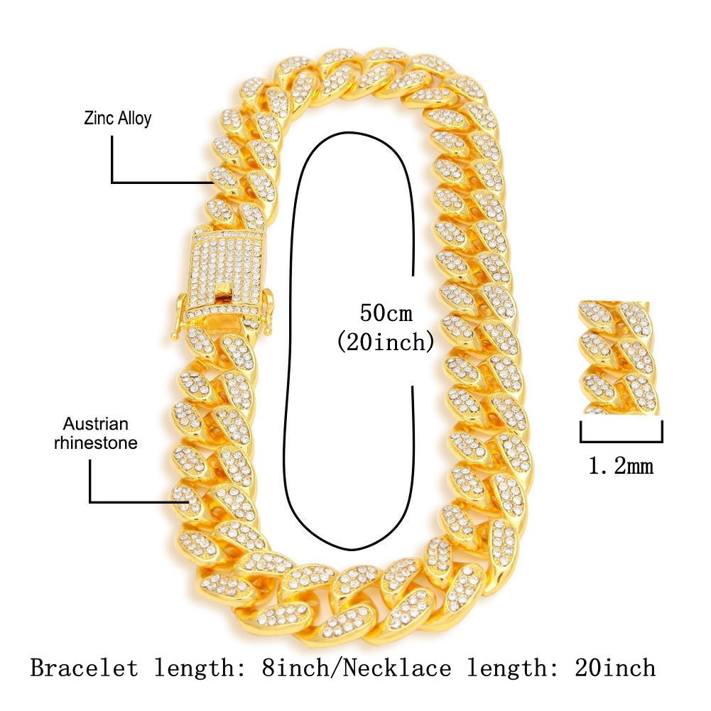 Other Watches Watch Set Necklace Watch Bracelet Hip Hop Miami Cuban Chain Big Gold Color Iced Out Paved s Bling Men Jewelry 230822