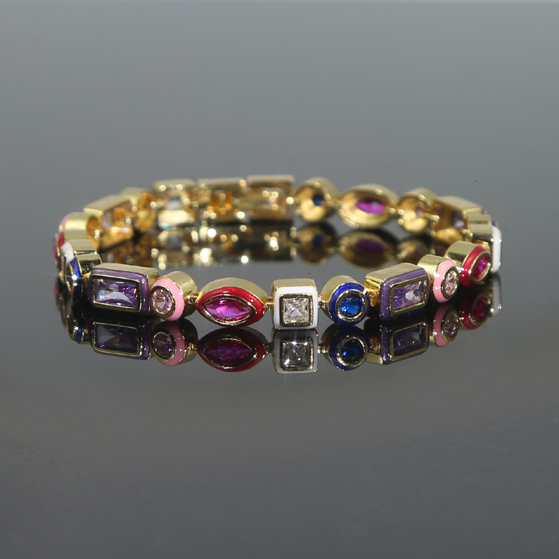 Charm Bracelets Gold Color 2023 Summer Fashion Colorful Jewelry 5A Cubic Zirconia CZ Enamel Geometric Tennis Chain Bracelet 230822