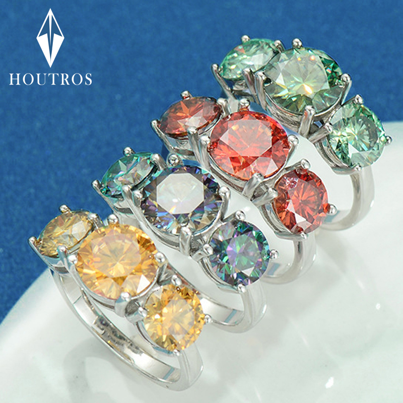 Wedding Rings Houtros 3 Stones Colorful Ring 925 Sterling Silver 4CT Red Sparking Diamond Promise Band Certifitied GRA 230822