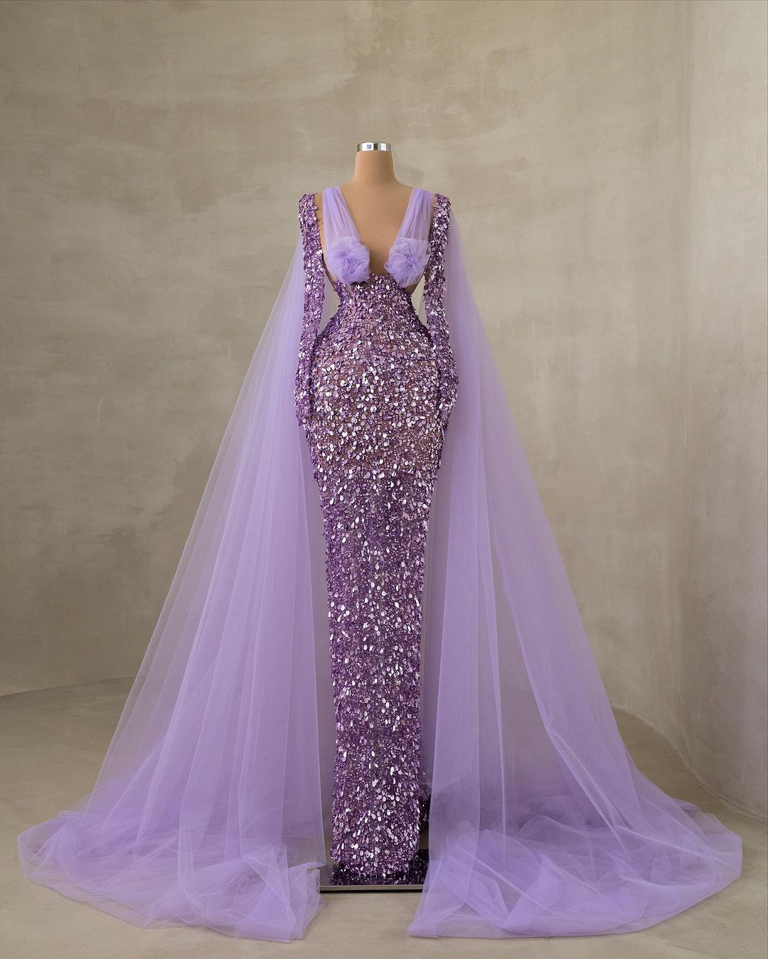 Fairy Purple Evening Dress V Neck Sequins Prom Gowns Illusion Slim Crystals Party Dresses Custom Made