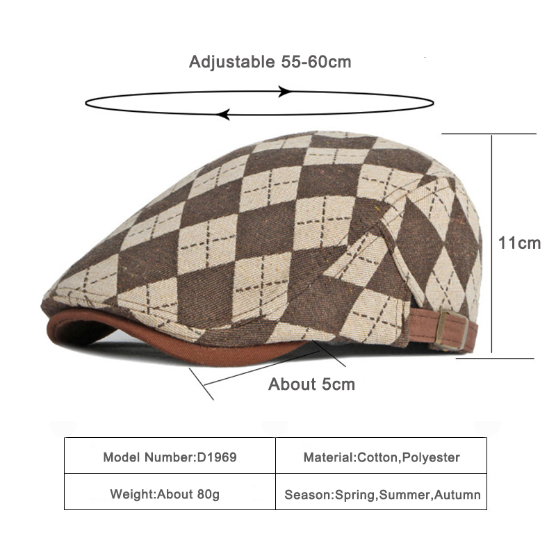 Berets Spring Fall Men's Beret Hat Retro Plaid Herringbone Cap Forward Flat ed Women Dailywear Sunshade Cabbie Driving 230822