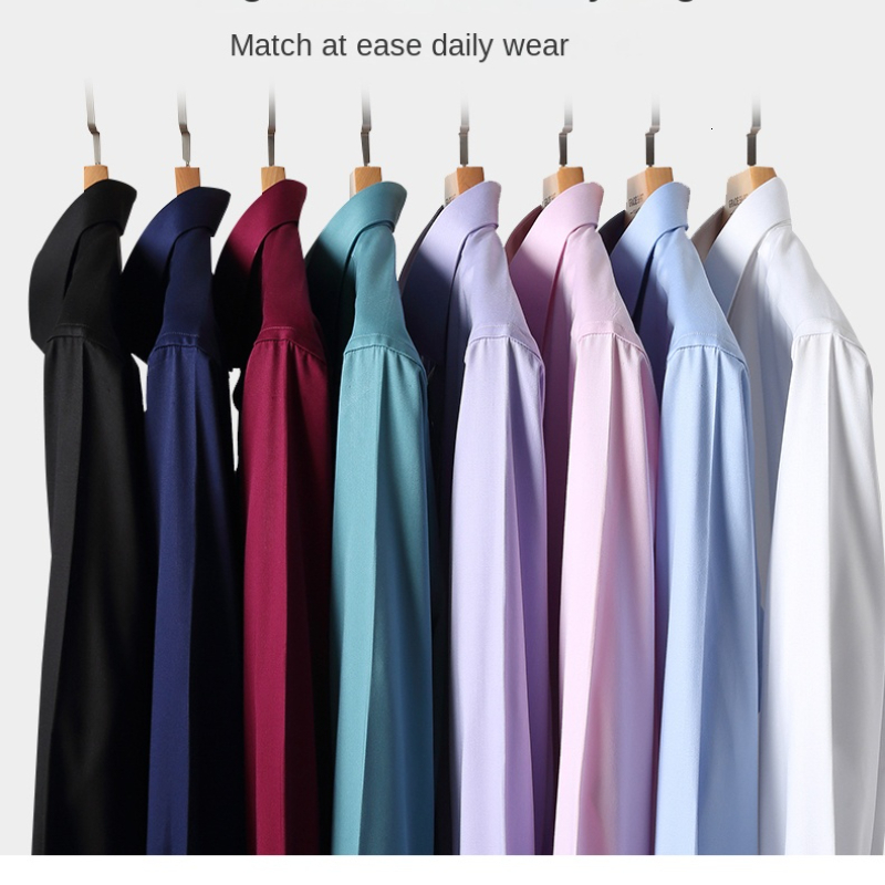 Men's Casual Shirts Bamboo Fiber Men Dress Shirt for Office Business Soft Comfortable Man's Plaid Long Sleeve StretchMale Clothing No Pocket