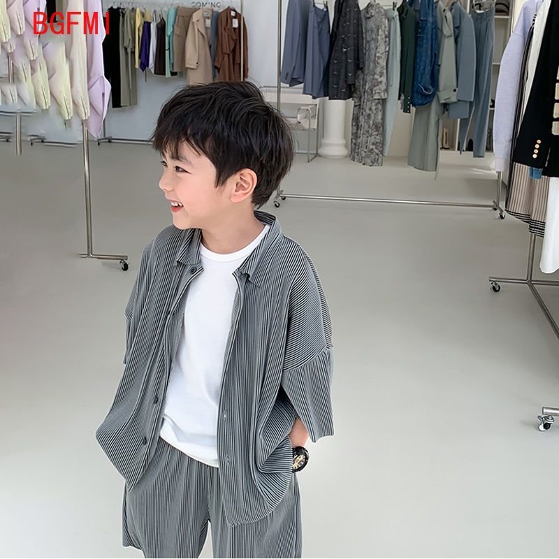 Clothing Sets Summer korean Teenagers Boys Thin Ribbed Loose Clothes Set ShirtShorts 2PCS Casual Short Sleeve Children's 212Y 230823
