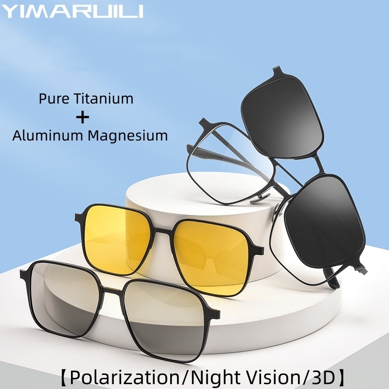 Fashion Sunglasses Frames YIMARUILI Aluminum Magnesium Ppure Retro Double Beam Magnetic Polarized Night Vision 3D Prescription Glasses Frame 9908 2308
