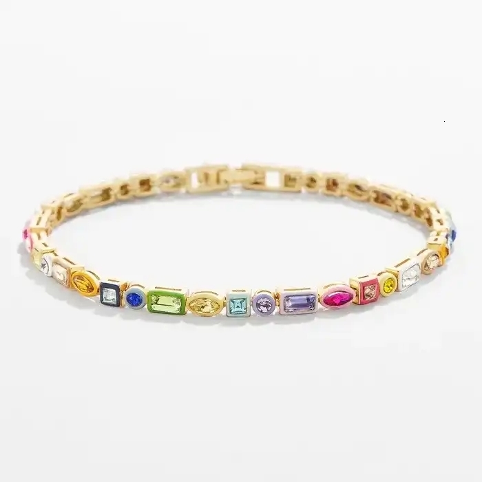 Charm Bracelets 18K Gold Plated fashion Rainbow Colorful Cz Round Square Shape Tennis Bracelet women girl Birthday Party charm Jewelry Gift 2023 23082